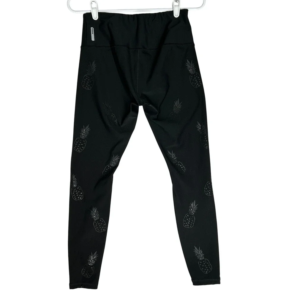 RBX Black Textured Pineapple Print Athletic Leggings‎ Women's Size Medium